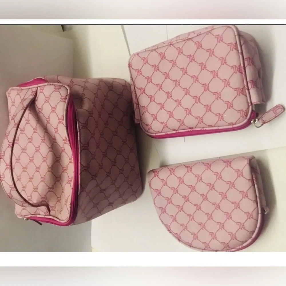 New 3 New Lauren Ralph Lauren Pink Cosmetic Bags iPhone Bag Signature RL Logo - Picture 7 of 14